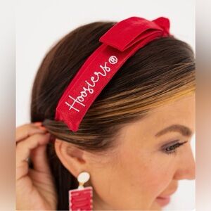 Brianna Cannon Indiana Crimson Thin Embroidered Ribbon Bow Headband